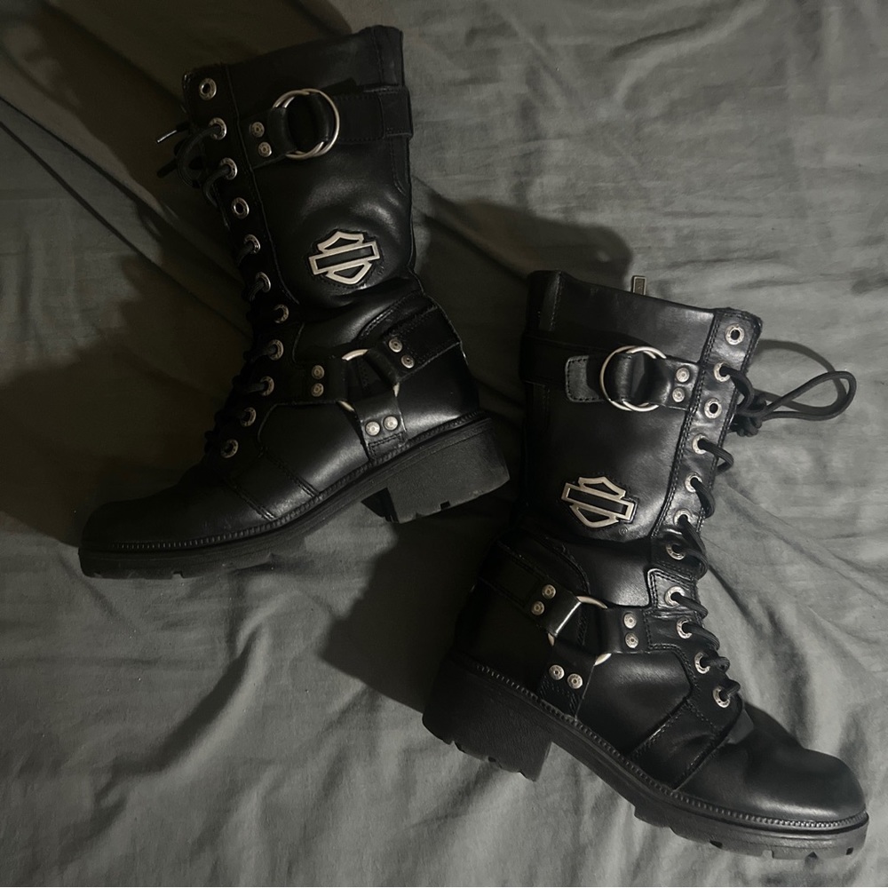 Harley Davidson Women's Eda D83736 Mid Calf Leather Black Boots Shoes